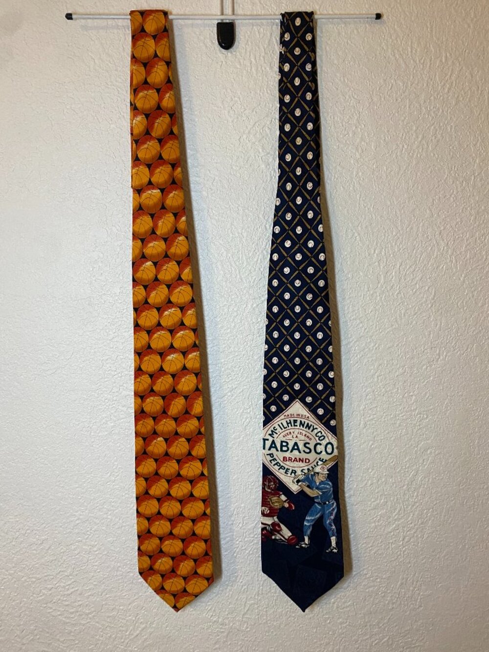 VTG Tabasco Baseball Silk Tie McIlhenny & Parquet Basketball Novelty Lot of 2